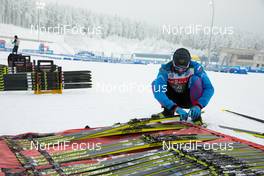 07.01.2021, Oberhof, Germany (GER): Event Feature: russian team staff works on Fischer Skis -  IBU World Cup Biathlon, training, Oberhof (GER). www.nordicfocus.com. © Manzoni/NordicFocus. Every downloaded picture is fee-liable.