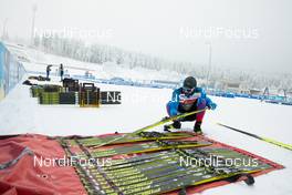 07.01.2021, Oberhof, Germany (GER): Event Feature: russian team staff works on Fischer Skis -  IBU World Cup Biathlon, training, Oberhof (GER). www.nordicfocus.com. © Manzoni/NordicFocus. Every downloaded picture is fee-liable.