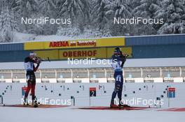 15.01.2021, Oberhof, Germany (GER): Johannes Thingnes Boe (NOR), Dominik Windisch (ITA), (l-r) -  IBU World Cup Biathlon, relay men, Oberhof (GER). www.nordicfocus.com. © Manzoni/NordicFocus. Every downloaded picture is fee-liable.