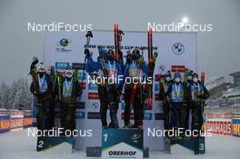 15.01.2021, Oberhof, Germany (GER): Johannes Thingnes Boe (NOR), Vetle Sjaastad Christiansen (NOR), Tarjei Boe (NOR), Johannes Dale (NOR), Emilien Jacquelin (FRA), Simon Desthieux (FRA), Quentin Fillon Maillet (FRA), Fabien Claude (FRA), Dominik Windisch (ITA), Lukas Hofer (ITA), Tommaso Giacomel (ITA), Thomas Bormolini (ITA), (l-r) -  IBU World Cup Biathlon, relay men, Oberhof (GER). www.nordicfocus.com. © Manzoni/NordicFocus. Every downloaded picture is fee-liable.