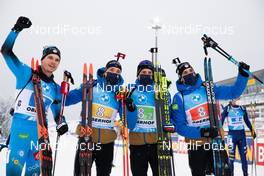 15.01.2021, Oberhof, Germany (GER): Emilien Jacquelin (FRA), Fabien Claude (FRA), Quentin Fillon Maillet (FRA), Simon Desthieux (FRA), (l-r) -  IBU World Cup Biathlon, relay men, Oberhof (GER). www.nordicfocus.com. © Manzoni/NordicFocus. Every downloaded picture is fee-liable.