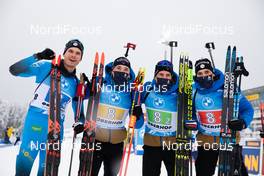 15.01.2021, Oberhof, Germany (GER): Emilien Jacquelin (FRA), Fabien Claude (FRA), Quentin Fillon Maillet (FRA), Simon Desthieux (FRA), (l-r) -  IBU World Cup Biathlon, relay men, Oberhof (GER). www.nordicfocus.com. © Manzoni/NordicFocus. Every downloaded picture is fee-liable.