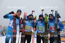 15.01.2021, Oberhof, Germany (GER): Emilien Jacquelin (FRA), Fabien Claude (FRA), Quentin Fillon Maillet (FRA), Simon Desthieux (FRA), (l-r) -  IBU World Cup Biathlon, relay men, Oberhof (GER). www.nordicfocus.com. © Manzoni/NordicFocus. Every downloaded picture is fee-liable.