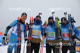 15.01.2021, Oberhof, Germany (GER): Emilien Jacquelin (FRA), Fabien Claude (FRA), Quentin Fillon Maillet (FRA), Simon Desthieux (FRA), (l-r) -  IBU World Cup Biathlon, relay men, Oberhof (GER). www.nordicfocus.com. © Manzoni/NordicFocus. Every downloaded picture is fee-liable.