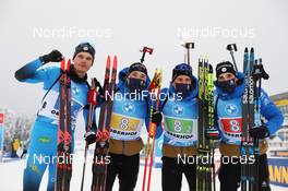 15.01.2021, Oberhof, Germany (GER): Emilien Jacquelin (FRA), Fabien Claude (FRA), Quentin Fillon Maillet (FRA), Simon Desthieux (FRA), (l-r) -  IBU World Cup Biathlon, relay men, Oberhof (GER). www.nordicfocus.com. © Manzoni/NordicFocus. Every downloaded picture is fee-liable.