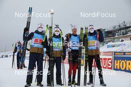 15.01.2021, Oberhof, Germany (GER): Vetle Sjaastad Christiansen (NOR), Johannes Dale (NOR), Johannes Thingnes Boe (NOR), Tarjei Boe (NOR), (l-r) -  IBU World Cup Biathlon, relay men, Oberhof (GER). www.nordicfocus.com. © Manzoni/NordicFocus. Every downloaded picture is fee-liable.