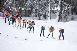 23.01.2021, Antholz, Italy (ITA): Marte Olsbu Roeiseland (NOR), Tiril Eckhoff (NOR), Hanna Oeberg (SWE), Dorothea Wierer (ITA), Franziska Preuss (GER), Dzinara Alimbekava (BLR), Lisa Theresa Hauser (AUT), Elvira Oeberg (SWE), Anais Chevalier-Bouchet (FRA), Marketa Davidova (CZE), Denise Herrmann (GER), Julia Simon (FRA), Ingrid Landmark Tandrevold (NOR), Linn Persson (SWE), Justine Braisaz-Bouchet (FRA), Karoline Offigstad Knotten (NOR), Anais Bescond (FRA), Janina Hettich (GER), Svetlana Mironova (RUS), Emma Lunder (CAN), Mona Brorsson (SWE), Lisa Vittozzi (ITA), Dunja Zdouc (AUT), Yuliia Dzhima (UKR), Clare Egan (USA), Evgeniya Pavlova (RUS), Uliana Kaisheva (RUS), Marion Deigentesch (GER), Vanessa Hinz (GER), Larisa Kuklina (RUS), (l-r) -  IBU World Cup Biathlon, mass women, Antholz (ITA). www.nordicfocus.com. © Manzoni/NordicFocus. Every downloaded picture is fee-liable.