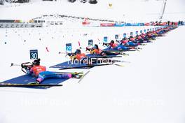 23.01.2021, Antholz, Italy (ITA): Marte Olsbu Roeiseland (NOR), Tiril Eckhoff (NOR), Hanna Oeberg (SWE), Dorothea Wierer (ITA), Franziska Preuss (GER), Dzinara Alimbekava (BLR), Lisa Theresa Hauser (AUT), Elvira Oeberg (SWE), Anais Chevalier-Bouchet (FRA), Marketa Davidova (CZE), Denise Herrmann (GER), Julia Simon (FRA), Ingrid Landmark Tandrevold (NOR), Linn Persson (SWE), Justine Braisaz-Bouchet (FRA), Karoline Offigstad Knotten (NOR), Anais Bescond (FRA), Janina Hettich (GER), Svetlana Mironova (RUS), Emma Lunder (CAN), Mona Brorsson (SWE), Lisa Vittozzi (ITA), Dunja Zdouc (AUT), Yuliia Dzhima (UKR), Clare Egan (USA), Evgeniya Pavlova (RUS), Uliana Kaisheva (RUS), Marion Deigentesch (GER), Vanessa Hinz (GER), Larisa Kuklina (RUS), (l-r) -  IBU World Cup Biathlon, mass women, Antholz (ITA). www.nordicfocus.com. © Manzoni/NordicFocus. Every downloaded picture is fee-liable.