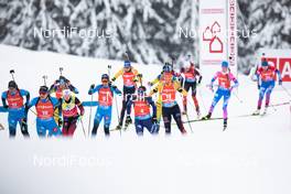 23.01.2021, Antholz, Italy (ITA): Marte Olsbu Roeiseland (NOR), Tiril Eckhoff (NOR), Hanna Oeberg (SWE), Dorothea Wierer (ITA), Franziska Preuss (GER), Dzinara Alimbekava (BLR), Lisa Theresa Hauser (AUT), Elvira Oeberg (SWE), Anais Chevalier-Bouchet (FRA), Marketa Davidova (CZE), Denise Herrmann (GER), Julia Simon (FRA), Ingrid Landmark Tandrevold (NOR), Linn Persson (SWE), Justine Braisaz-Bouchet (FRA), Karoline Offigstad Knotten (NOR), Anais Bescond (FRA), Janina Hettich (GER), Svetlana Mironova (RUS), Emma Lunder (CAN), Mona Brorsson (SWE), Lisa Vittozzi (ITA), Dunja Zdouc (AUT), Yuliia Dzhima (UKR), Clare Egan (USA), Evgeniya Pavlova (RUS), Uliana Kaisheva (RUS), Marion Deigentesch (GER), Vanessa Hinz (GER), Larisa Kuklina (RUS), (l-r) -  IBU World Cup Biathlon, mass women, Antholz (ITA). www.nordicfocus.com. © Manzoni/NordicFocus. Every downloaded picture is fee-liable.