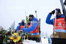 23.01.2021, Antholz, Italy (ITA): Antonin Guigonnat (FRA), Quentin Fillon Maillet (FRA), Emilien Jacquelin (FRA) -  IBU World Cup Biathlon, relay men, Antholz (ITA). www.nordicfocus.com. © Manzoni/NordicFocus. Every downloaded picture is fee-liable.