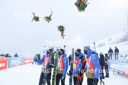 23.01.2021, Antholz, Italy (ITA): Antonin Guigonnat (FRA), Quentin Fillon Maillet (FRA), Simon Desthieux (FRA), Emilien Jacquelin (FRA) -  IBU World Cup Biathlon, relay men, Antholz (ITA). www.nordicfocus.com. © Manzoni/NordicFocus. Every downloaded picture is fee-liable.