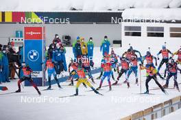 23.01.2021, Antholz, Italy (ITA): Sturla Holm Laegreid (NOR), Peppe Femling (SWE), Erik Lesser (GER), Antonin Guigonnat (FRA), Anton Babikov (RUS), Didier Bionaz (ITA), David Komatz (AUT), Milan Zemlicka (CZE), Artem Pryma (UKR), Sebastian Stalder (SUI), Tuomas Harjula (FIN), Adam Runnalls (CAN), Anton Smolski (BLR), Leif Nordgren (USA), Michal Sima (SVK), Rene Zahkna (EST), Kosuke Ozaki (JPN), Karol Dombrovski (LTU), Florent Claude (BEL), Andrzej Nedza-Kubiniec (POL), Alexandr Mukhin (KAZ), Andrejs Rastorgujevs (LAT), George Buta (ROU), (l-r) -  IBU World Cup Biathlon, relay men, Antholz (ITA). www.nordicfocus.com. © Manzoni/NordicFocus. Every downloaded picture is fee-liable.