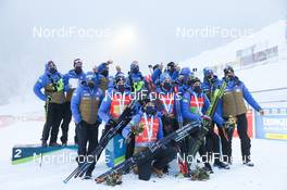 23.01.2021, Antholz, Italy (ITA): Antonin Guigonnat (FRA), Quentin Fillon Maillet (FRA), Simon Desthieux (FRA), Emilien Jacquelin (FRA) -  IBU World Cup Biathlon, relay men, Antholz (ITA). www.nordicfocus.com. © Manzoni/NordicFocus. Every downloaded picture is fee-liable.