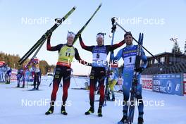 07.03.2021, Nove Mesto, Czech Republic (CZE): Johannes Thingnes Boe (NOR), Tarjei Boe (NOR), Simon Desthieux (FRA), (l-r) - IBU World Cup Biathlon, pursuit men, Nove Mesto (CZE). www.nordicfocus.com. © Manzoni/NordicFocus. Every downloaded picture is fee-liable.