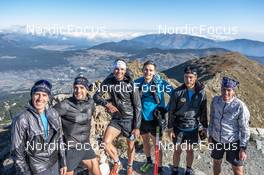 26.09.2021, Font-Romeu, France (FRA): Quentin Fillon Maillet (FRA), Simon Desthieux (FRA), Emilien Jacquelin (FRA), Fabien Claude (FRA), Antonin Guigonnat (FRA), Vincent Vittoz (FRA), coach team France, (l-r) - Biathlon training, Font-Romeu (FRA). www.nordicfocus.com. © Leo Authamayou/NordicFocus. Every downloaded picture is fee-liable.