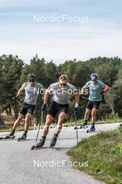 29.09.2021, Font-Romeu, France (FRA): Quentin Fillon Maillet (FRA), Emilien Jacquelin (FRA), Antonin Guigonnat (FRA), (l-r) - Biathlon training, Font-Romeu (FRA). www.nordicfocus.com. © Leo Authamayou/NordicFocus. Every downloaded picture is fee-liable.