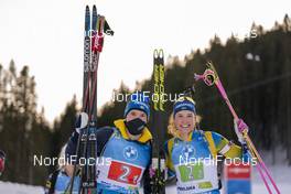 18.02.2021, Pokljuka, Slovenia (SLO): Sebastian Samuelsson (SWE), Hanna Oeberg (SWE), (l-r)  - IBU World Championships Biathlon, single mixed relay, Pokljuka (SLO). www.nordicfocus.com. © Thibaut/NordicFocus. Every downloaded picture is fee-liable.