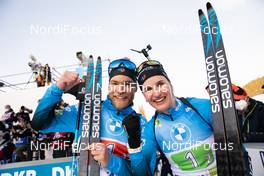 18.02.2021, Pokljuka, Slovenia (SLO): Antonin Guigonnat (FRA), Sebastian Samuelsson (SWE), (l-r) - IBU World Championships Biathlon, single mixed relay, Pokljuka (SLO). www.nordicfocus.com. © Manzoni/NordicFocus. Every downloaded picture is fee-liable.