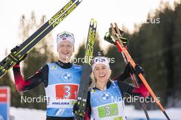 18.02.2021, Pokljuka, Slovenia (SLO): Johannes Thingnes Boe (NOR), Tiril Eckhoff (NOR), (l-r)  - IBU World Championships Biathlon, single mixed relay, Pokljuka (SLO). www.nordicfocus.com. © Thibaut/NordicFocus. Every downloaded picture is fee-liable.