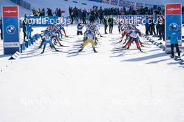 18.02.2021, Pokljuka, Slovenia (SLO): Emilien Jacquelin (FRA), Antonin Guigonnat (FRA), Quentin Fillon Maillet (FRA), Sebastian Samuelsson (SWE), Johannes Thingnes Boe (NOR), Christian Gow (CAN), Florent Claude (BEL), Benjamin Weger (SUI), (l-r) - IBU World Championships Biathlon, single mixed relay, Pokljuka (SLO). www.nordicfocus.com. © Thibaut/NordicFocus. Every downloaded picture is fee-liable.