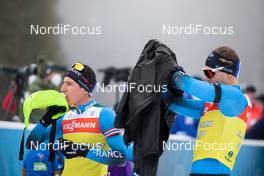 09.02.2021, Pokljuka, Slovenia (SLO): Quentin Fillon Maillet (FRA), Emilien Jacquelin (FRA), (l-r) - IBU World Championships Biathlon, training, Pokljuka (SLO). www.nordicfocus.com. © Manzoni/NordicFocus. Every downloaded picture is fee-liable.