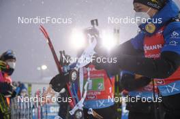 11.12.2021, Hochfilzen, Austria (AUT): Anais Bescond (FRA), Anais Chevalier-Bouchet (FRA), Chloe Chevalier (FRA), Justine Braisaz-Bouchet (FRA) -  IBU World Cup Biathlon, relay women, Hochfilzen (AUT). www.nordicfocus.com. © Tumashov/NordicFocus. Every downloaded picture is fee-liable.