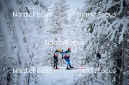 28.11.2021, Ruka, Finland (FIN): Janosch Brugger (GER), Jonas Baumann (SUI), (l-r)  - FIS world cup cross-country, pursuit men, Ruka (FIN). www.nordicfocus.com. © Modica/NordicFocus. Every downloaded picture is fee-liable.