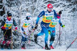 05.12.2021, Lillehammer, Norway (NOR): Antoine Cyr (CAN), Calle Halfvarsson (SWE), Jonas Baumann (SUI), Jules Lapierre (FRA), (l-r)  - FIS world cup cross-country, 4x7.5km men, Lillehammer (NOR). www.nordicfocus.com. © Modica/NordicFocus. Every downloaded picture is fee-liable.