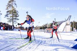 19.03.2022, Oslo, Norway (NOR): Tiril Eckhoff (NOR), Marte Olsbu Roeiseland (NOR), (l-r) - IBU World Cup Biathlon, pursuit women, Oslo (NOR). www.nordicfocus.com. © Manzoni/NordicFocus. Every downloaded picture is fee-liable.