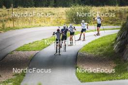 02.09.2022, Lavaze, Italy (ITA): Johannes Thingnes Boe (NOR), Vetle Sjaastad Christiansen (NOR), Tarjei Boe (NOR), Filip Fjeld Andersen (NOR), Sturla Holm Laegreid (NOR), (l-r)  - Biathlon summer training, Lavaze (ITA). www.nordicfocus.com. © Vanzetta/NordicFocus. Every downloaded picture is fee-liable.