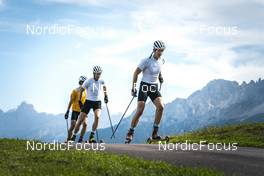 30.08.2022, Lavaze, Italy (ITA): Filip Fjeld Andersen (NOR), Tarjei Boe (NOR), Sturla Holm Laegreid (NOR), (l-r)  - Biathlon summer training, Lavaze (ITA). www.nordicfocus.com. © Vanzetta/NordicFocus. Every downloaded picture is fee-liable.