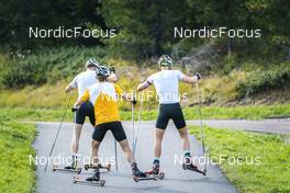 30.08.2022, Lavaze, Italy (ITA): Filip Fjeld Andersen (NOR), Tarjei Boe (NOR), Sturla Holm Laegreid (NOR), (l-r)  - Biathlon summer training, Lavaze (ITA). www.nordicfocus.com. © Vanzetta/NordicFocus. Every downloaded picture is fee-liable.