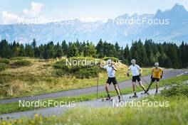 30.08.2022, Lavaze, Italy (ITA): Filip Fjeld Andersen (NOR), Tarjei Boe (NOR), Sturla Holm Laegreid (NOR), (l-r)  - Biathlon summer training, Lavaze (ITA). www.nordicfocus.com. © Vanzetta/NordicFocus. Every downloaded picture is fee-liable.