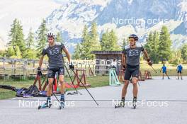 27.08.2022, Bessans, France (FRA): Eric Perrot, Quentin Fillon-Maillet (FRA), (l-r) - Biathlon summer training, Bessans (FRA). www.nordicfocus.com. © Authamayou/NordicFocus. Every downloaded picture is fee-liable.