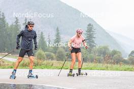 26.08.2022, Bessans, France (FRA): Damien Levet (FRA), Chloe Bened (FRA), (l-r) - Biathlon summer training, Bessans (FRA). www.nordicfocus.com. © Authamayou/NordicFocus. Every downloaded picture is fee-liable.