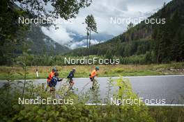 08.09.2022, Lavaze, Italy (ITA): Oskar Brandt (SWE), Lukas Hofer (ITA), Jesper Nelin (SWE), Malte Stefansson (SWE), (l-r)  - Biathlon summer training, Lavaze (ITA). www.nordicfocus.com. © Vanzetta/NordicFocus. Every downloaded picture is fee-liable.