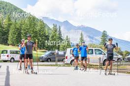 27.08.2022, Bessans, France (FRA): Emilien Jacquelin (FRA), Antonin Guigonnat (FRA), Emilien Claude (FRA), Quentin Fillon-Maillet (FRA), (l-r) - Biathlon summer training, Bessans (FRA). www.nordicfocus.com. © Authamayou/NordicFocus. Every downloaded picture is fee-liable.