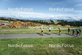 30.08.2022, Lavaze, Italy (ITA): Sturla Holm Laegreid (NOR), Johannes Thingnes Boe (NOR), Vetle Sjaastad Christiansen (NOR), (l-r)  - Biathlon summer training, Lavaze (ITA). www.nordicfocus.com. © Vanzetta/NordicFocus. Every downloaded picture is fee-liable.