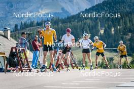 30.08.2022, Lavaze, Italy (ITA): Vetle Sjaastad Christiansen (NOR), Johannes Thingnes Boe (NOR), Ingrid Landmark Tandrevold (NOR), Sturla Holm Laegreid (NOR), Tarjei Boe (NOR), (l-r)  - Biathlon summer training, Lavaze (ITA). www.nordicfocus.com. © Vanzetta/NordicFocus. Every downloaded picture is fee-liable.