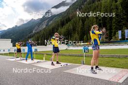 31.08.2022, Antholz, Italy (ITA): Peppe Femling (SWE), Lukas Hofer (ITA), Sebastian Samuelsson (SWE), Stina Nilsson (SWE), (l-r)  - Biathlon summer training, Antholz (ITA). www.nordicfocus.com. © Barbieri/NordicFocus. Every downloaded picture is fee-liable.