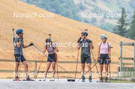 26.08.2022, Bessans, France (FRA): Theo Guiraud Poillot (FRA), Fany Bertrand (FRA), Damien Levet (FRA), Camille Coupe (FRA), (l-r) - Biathlon summer training, Bessans (FRA). www.nordicfocus.com. © Authamayou/NordicFocus. Every downloaded picture is fee-liable.