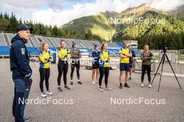 31.08.2022, Antholz, Italy (ITA): Johannes Lukas (GER), Tilda Johansson (SWE), Elvira Oeberg (SWE), Hanna Oeberg (SWE), Johanna Skottheim (SWE), Mona Brorsson (SWE), Sebastian Samuelsson (SWE), Jesper Nelin (SWE), Linn Persson (SWE), (l-r)  - Biathlon summer training, Antholz (ITA). www.nordicfocus.com. © Barbieri/NordicFocus. Every downloaded picture is fee-liable.