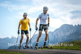 30.08.2022, Lavaze, Italy (ITA): Tarjei Boe (NOR), Sturla Holm Laegreid (NOR), (l-r)  - Biathlon summer training, Lavaze (ITA). www.nordicfocus.com. © Vanzetta/NordicFocus. Every downloaded picture is fee-liable.