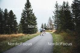 02.09.2022, Lavaze, Italy (ITA): Sturla Holm Laegreid (NOR), Filip Fjeld Andersen (NOR), Tarjei Boe (NOR), (l-r)  - Biathlon summer training, Lavaze (ITA). www.nordicfocus.com. © Vanzetta/NordicFocus. Every downloaded picture is fee-liable.