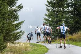 02.09.2022, Lavaze, Italy (ITA): Vetle Sjaastad Christiansen (NOR), Tarjei Boe (NOR), Johannes Thingnes Boe (NOR), Filip Fjeld Andersen (NOR), Sturla Holm Laegreid (NOR), (l-r)  - Biathlon summer training, Lavaze (ITA). www.nordicfocus.com. © Vanzetta/NordicFocus. Every downloaded picture is fee-liable.