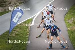 02.09.2022, Lavaze, Italy (ITA): Vetle Sjaastad Christiansen (NOR), Tarjei Boe (NOR), Johannes Thingnes Boe (NOR), (l-r)  - Biathlon summer training, Lavaze (ITA). www.nordicfocus.com. © Vanzetta/NordicFocus. Every downloaded picture is fee-liable.