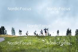 02.09.2022, Lavaze, Italy (ITA): Sturla Holm Laegreid (NOR), Filip Fjeld Andersen (NOR), Johannes Thingnes Boe (NOR), Vetle Sjaastad Christiansen (NOR), (l-r)  - Biathlon summer training, Lavaze (ITA). www.nordicfocus.com. © Vanzetta/NordicFocus. Every downloaded picture is fee-liable.