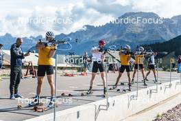 30.08.2022, Lavaze, Italy (ITA): Vetle Sjaastad Christiansen (NOR), Johannes Thingnes Boe (NOR), Sturla Holm Laegreid (NOR), Tarjei Boe (NOR), (l-r)  - Biathlon summer training, Lavaze (ITA). www.nordicfocus.com. © Vanzetta/NordicFocus. Every downloaded picture is fee-liable.