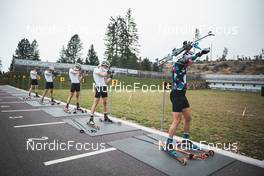 02.09.2022, Lavaze, Italy (ITA): Johannes Thingnes Boe (NOR), Sturla Holm Laegreid (NOR), Filip Fjeld Andersen (NOR), Tarjei Boe (NOR), Vetle Sjaastad Christiansen (NOR), (l-r)  - Biathlon summer training, Lavaze (ITA). www.nordicfocus.com. © Vanzetta/NordicFocus. Every downloaded picture is fee-liable.