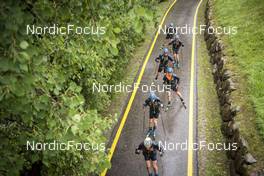 08.09.2022, Lavaze, Italy (ITA): Jesper Nelin (SWE), Sebastian Samuelsson (SWE), Malte Stefansson (SWE), Martin Ponsiluoma (SWE), Oskar Brandt (SWE), Peppe Femling (SWE), (l-r)  - Biathlon summer training, Lavaze (ITA). www.nordicfocus.com. © Vanzetta/NordicFocus. Every downloaded picture is fee-liable.